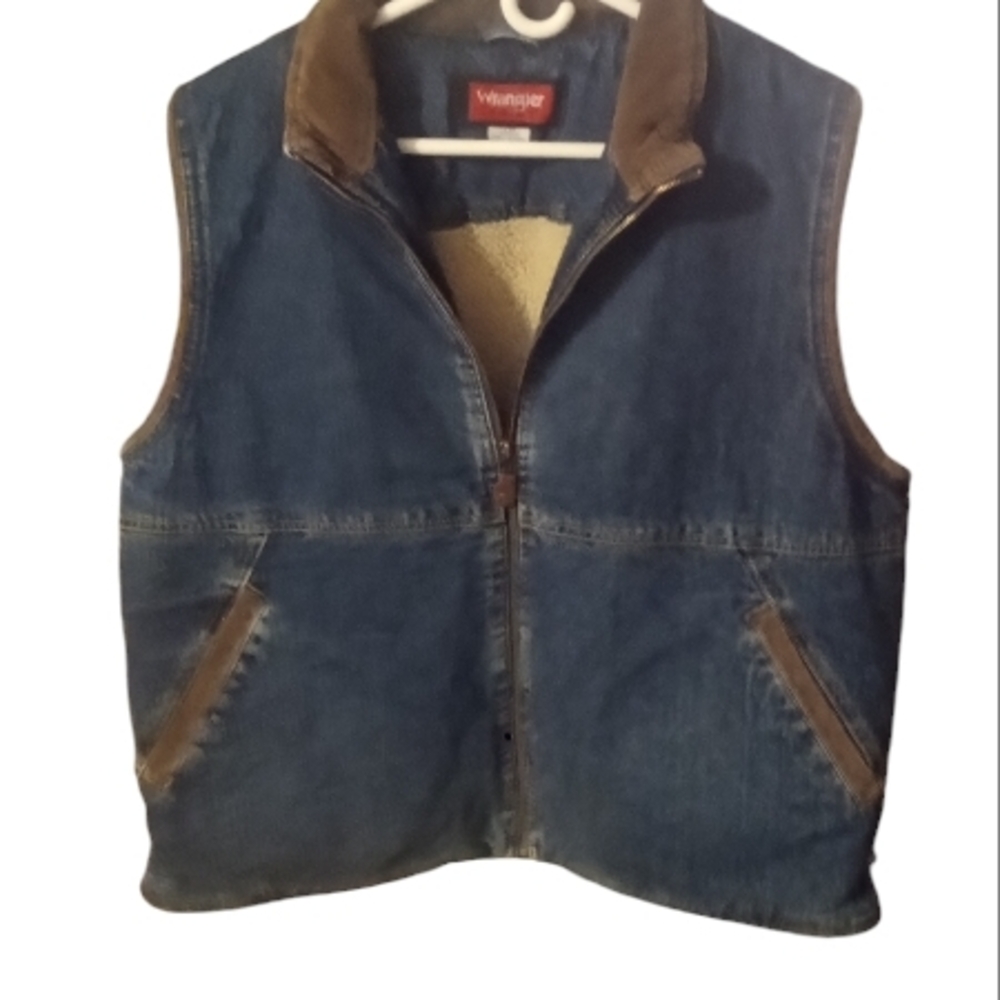 Vintage Wrangler Hero Denim Sherpa Lined Vest with Corduroy Accents Men Large